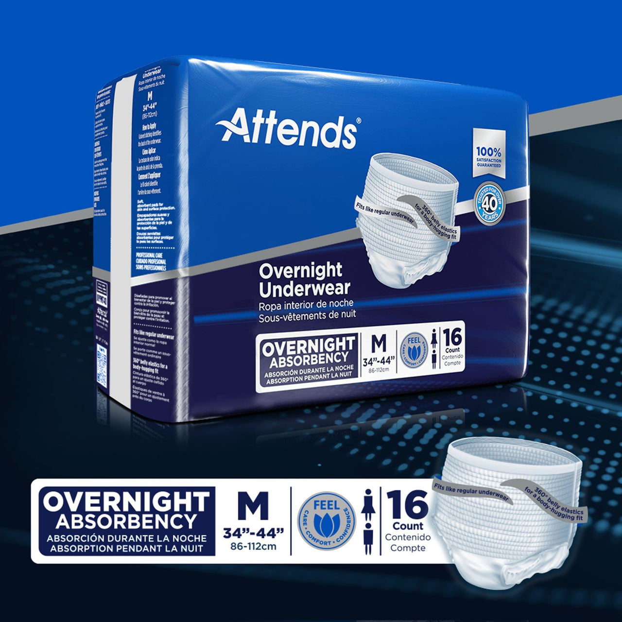 Attends Overnight Disposable Underwear Pull On with Tear Away Seams Medium, APPNT20, 66, 64 Ct