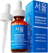 Thumbnail for SeoulCeuticals Korean Hyaluronic Acid Serum For Face - High Molecular Weight & Low Molecular Weight Hyaluronic Acid - Centella Serum + Propolis. 1oz