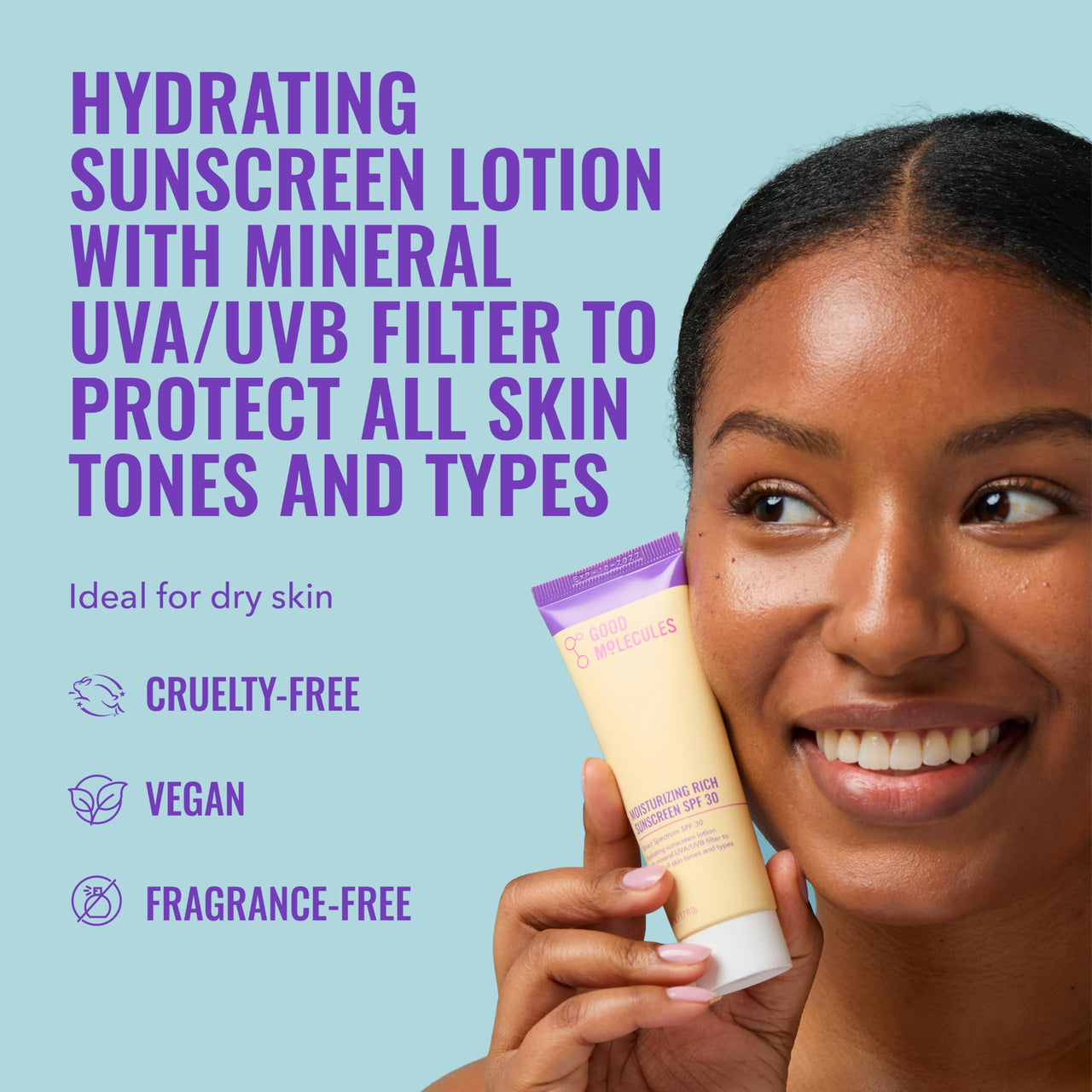 Good Molecules Moisturizing Rich Sunscreen SPF 30 – Mineral Zinc Oxide Face Sunscreen - Hydrating, Fragrance-Free, No White Cast | Broad Spectrum UVA/UVB Protection - 50 ml / 1.7 fl oz