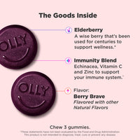 Thumbnail for OLLY Immunity Gummy, Immune Support, Elderberry, Zinc, Vitamin C, Supplement, Berry Flavor, 15 Day Supply - 45 Count