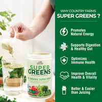 Thumbnail for Country Farms Organic Super Greens Natural Flavor, 50 Organic Super Foods, Packed with Fiber, USDA Organic Drink Mix, Fruits, Vegetables, Mushrooms & Probiotics, Supports Energy, 6g Fiber