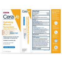 Thumbnail for CeraVe Hydrating Mineral Sunscreen SPF 30 with Sheer Tint, Tinted Mineral Sunscreen with Zinc Oxide & Titanium Dioxide, Blends Seamlessly For Healthy Glow, Light, 1.7 Oz