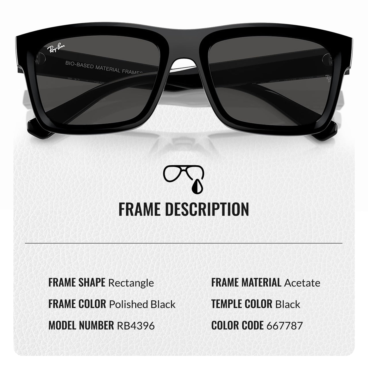 Ray-Ban RB4396 Warren Bio-Based Rectangle Shape Sunglasses for Men and Women- Timeless Classic Sun Glasses with Modern Elegance - Premium UV Protection - Designer Men's and Women's Sunglasses