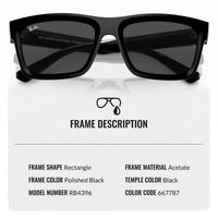 Thumbnail for Ray-Ban RB4396 WARREN BIO-BASED Rectangle Shaped Non-Polarized Sunglasses for Men & Women – Includes Official RAYBAN Eyewear Kit – Ideal Formal & Casual Wear Sunglasses – Dark Grey Lens