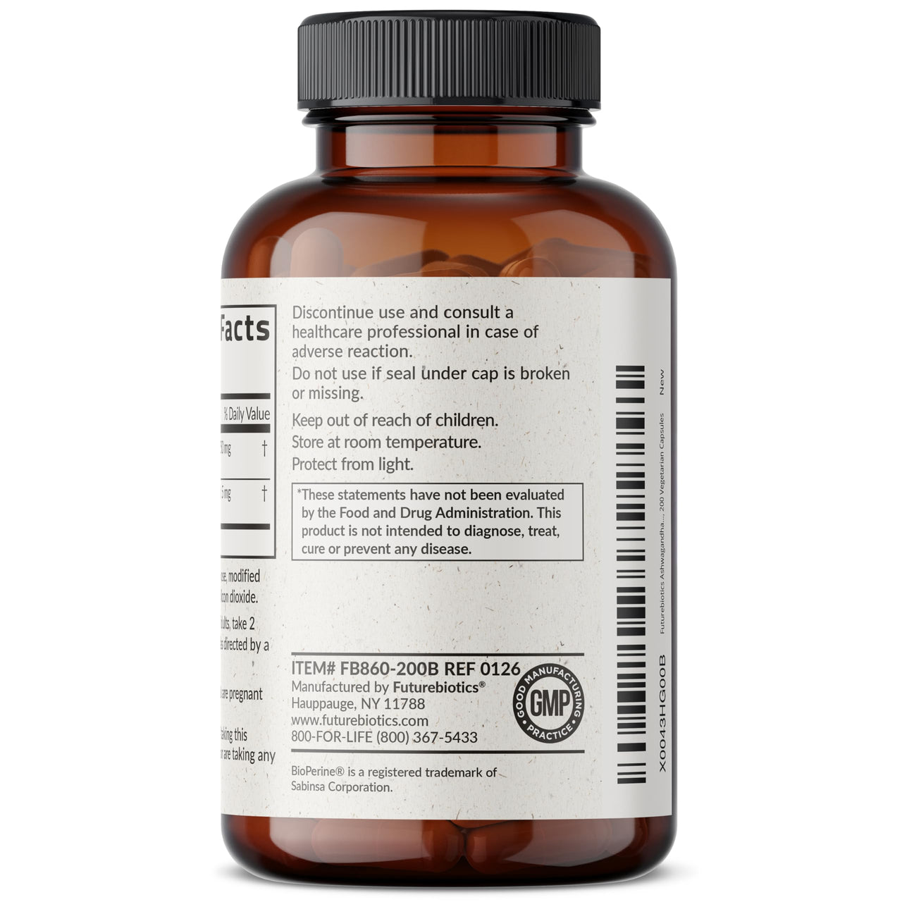 Futurebiotics Ashwagandha Extra Strength Stress & Mood Support with BioPerine - Non GMO Formula, 200 Vegetarian Capsules