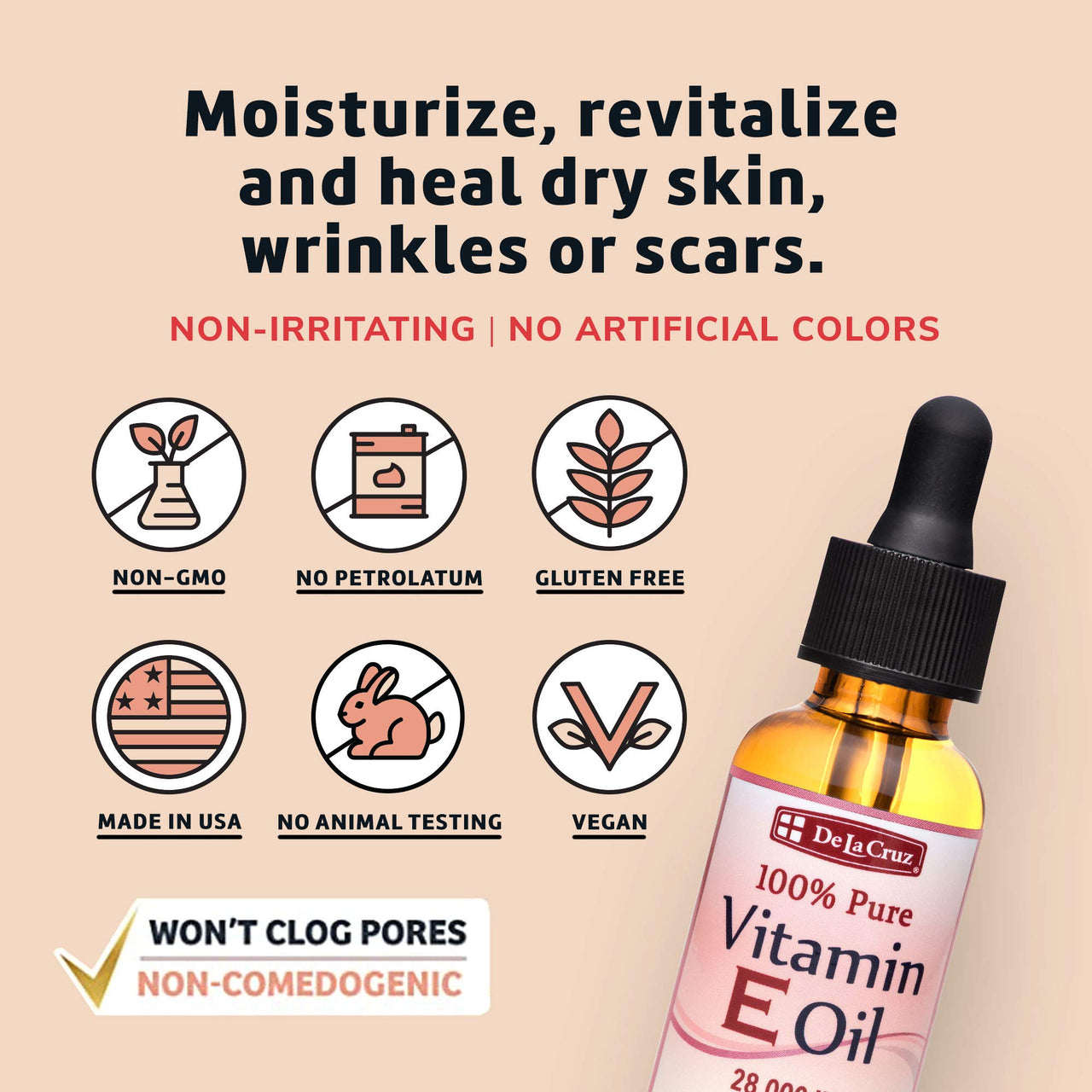 De La Cruz Vitamin E Cream for Face and Neck + 100% Pure Vitamin E Oil for Face (28000 IU) - Hydrating & Moisturizing Skincare Bundle - Made in USA