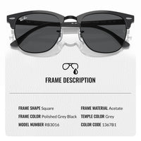 Thumbnail for Ray-Ban RB3016 CLUBMASTER CLASSIC Square Shaped Non-Polarized Sunglasses for Men & Women – Includes Official RAYBAN Eyewear Kit – Ideal Formal & Casual Wear Sunglasses – Dark Grey Lens