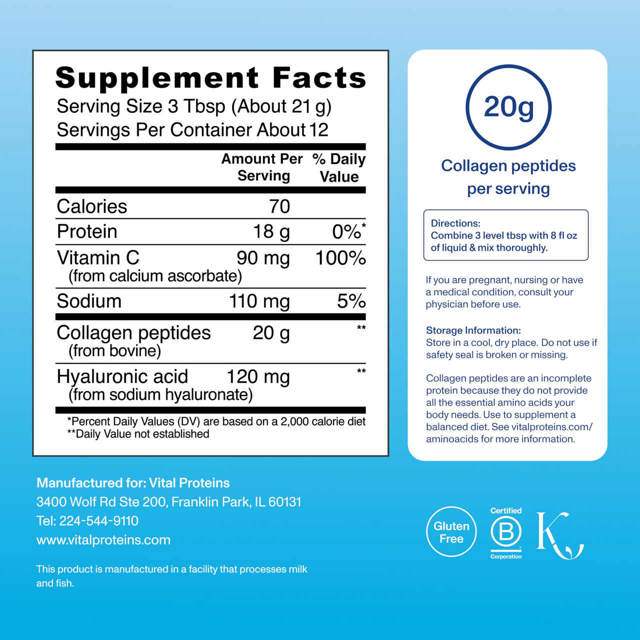 Vital Proteins Collagen Peptides Powder Advanced with Hyaluronic Acid & Vitamin C, Collagen Supplements, Unflavored, 12 Servings