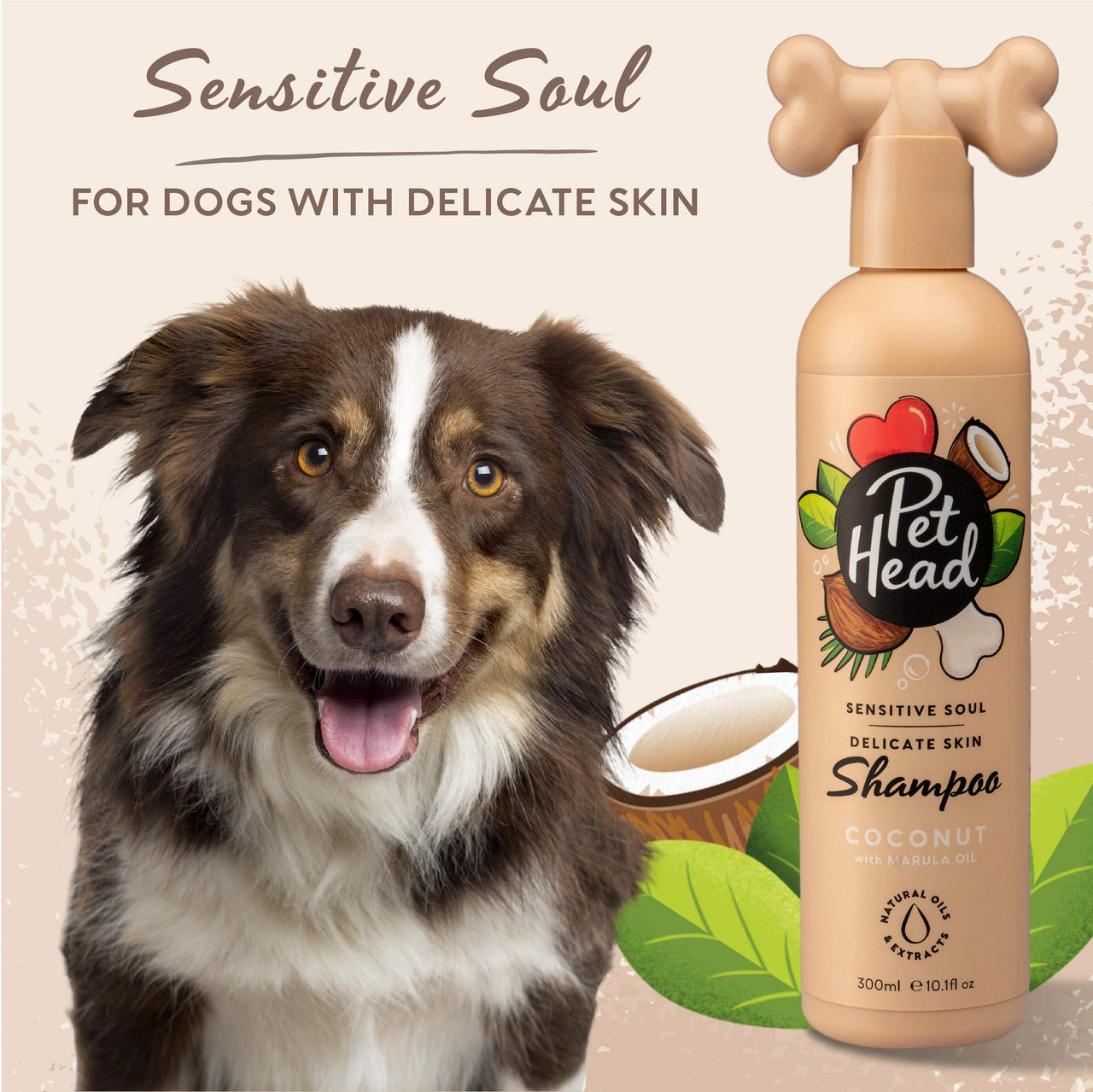 Pet Head Sensitive Soul Dog Shampoo | Coconut Scent | Shampoo for Dogs with Sensitive Skin | Moisturizing | Professional Grooming | Vegan | Gentle Formula for Puppies | Made in USA | 16fl oz.