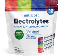 Thumbnail for Nutricost Electrolytes Complex, Variety Pack Flavored, 40 Stickpacks - Advanced Hydration Complex