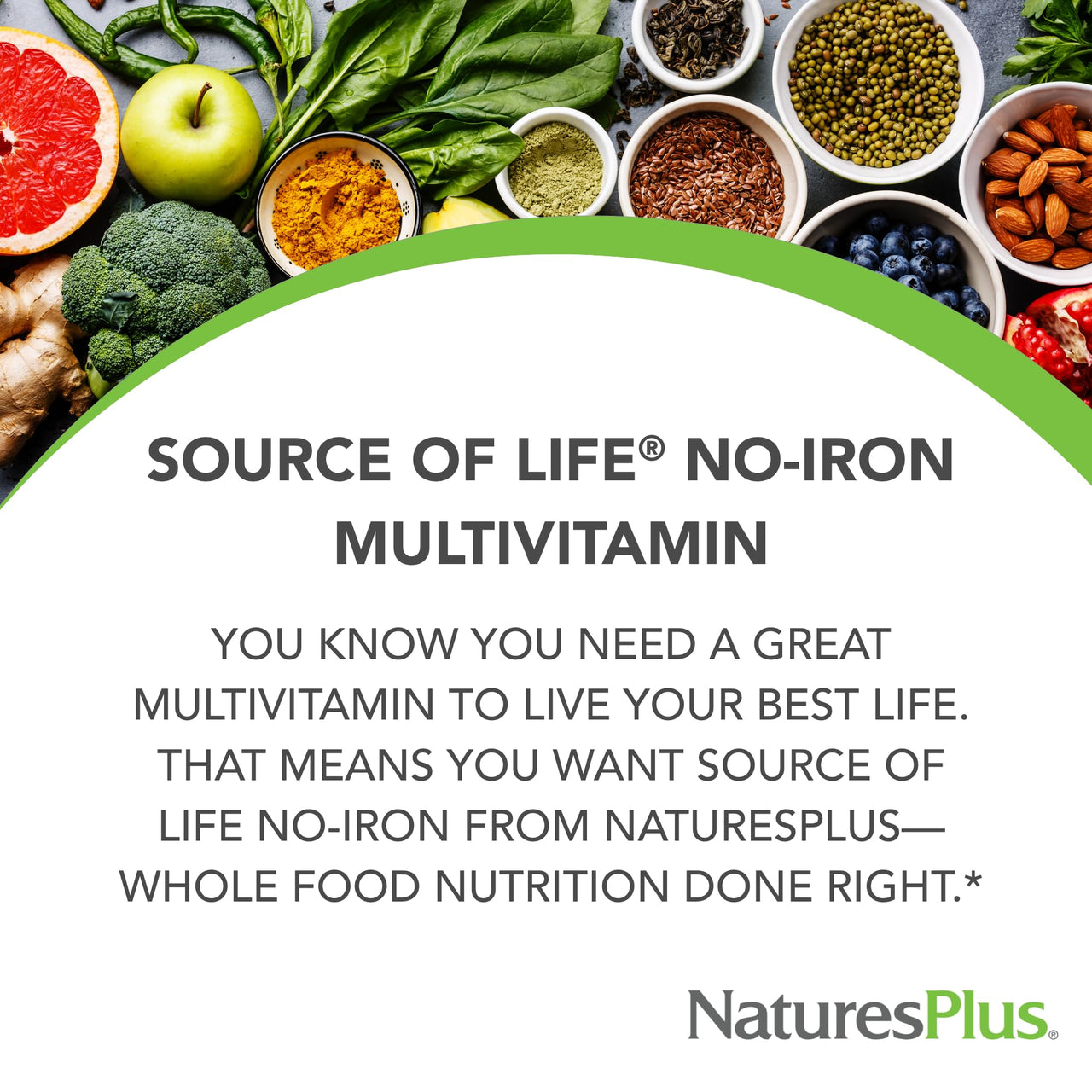 NaturesPlus Source of Life No Iron - 90 Tablets - Multivitamin & Mineral Supplement with Vitamin D3 - Supports Natural Energy & Well-Being - Gluten Free, Vegetarian - 30 Servings