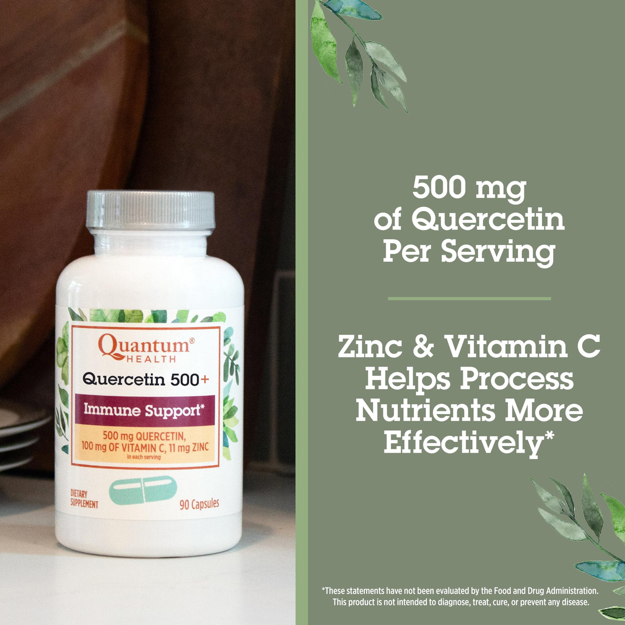Quantum Health Quercetin+ 500mg Powerful Immune Support Supplement with Zinc 11 mg & Vitamin C 100 mg - Seasonal Immunity Boost, Respiratory Health & Gut Support Complex for Women & Men - 90 Capsules