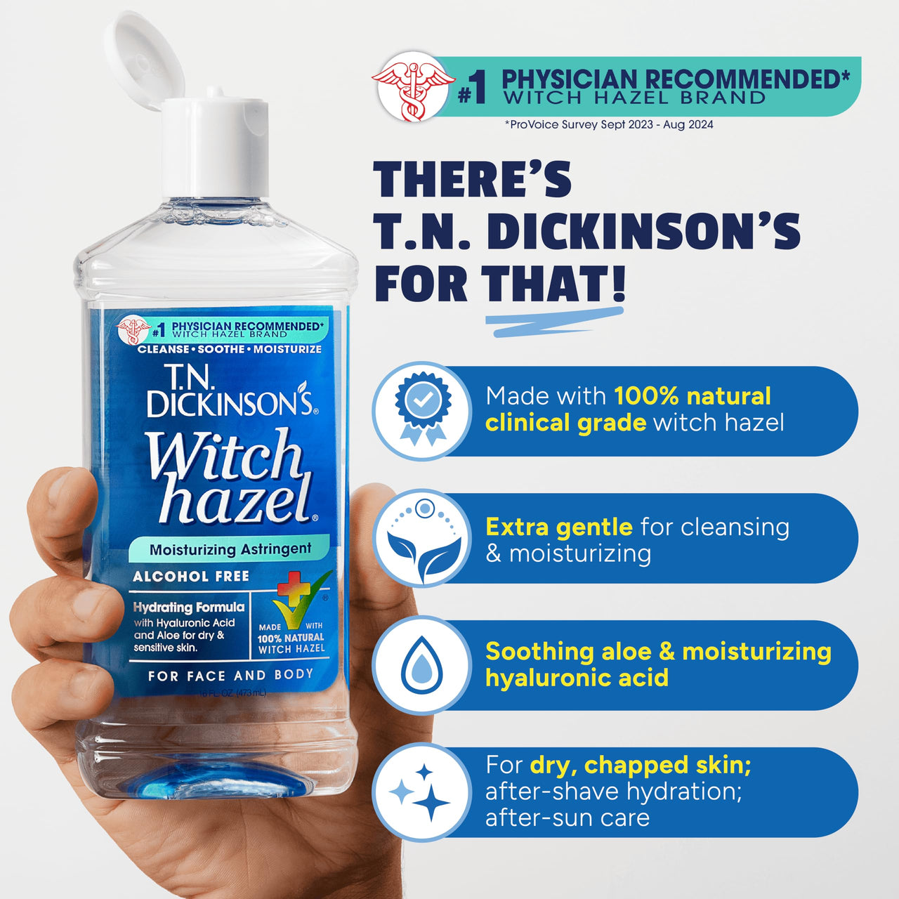 T.N. Dickinson's Witch Hazel Alcohol Free Moisturizing Astringent | 100% Natural Witch Hazel | Calms, Nourishes, Hydrates Skin | for Face & Body | 16 Fl Oz