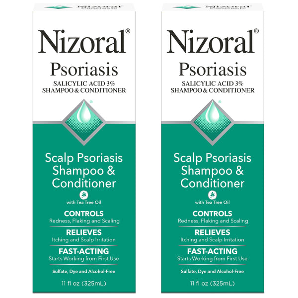 Nizoral Psoriasis Shampoo & Conditioner, 11 Oz, Gentle Scalp Treatment, Relieves Itching, Flaking, Redness, Scaling Effective Scalp Psoriasis Shampoo with Salicylic Acid and Tea Tree Oil (Pack of 2)
