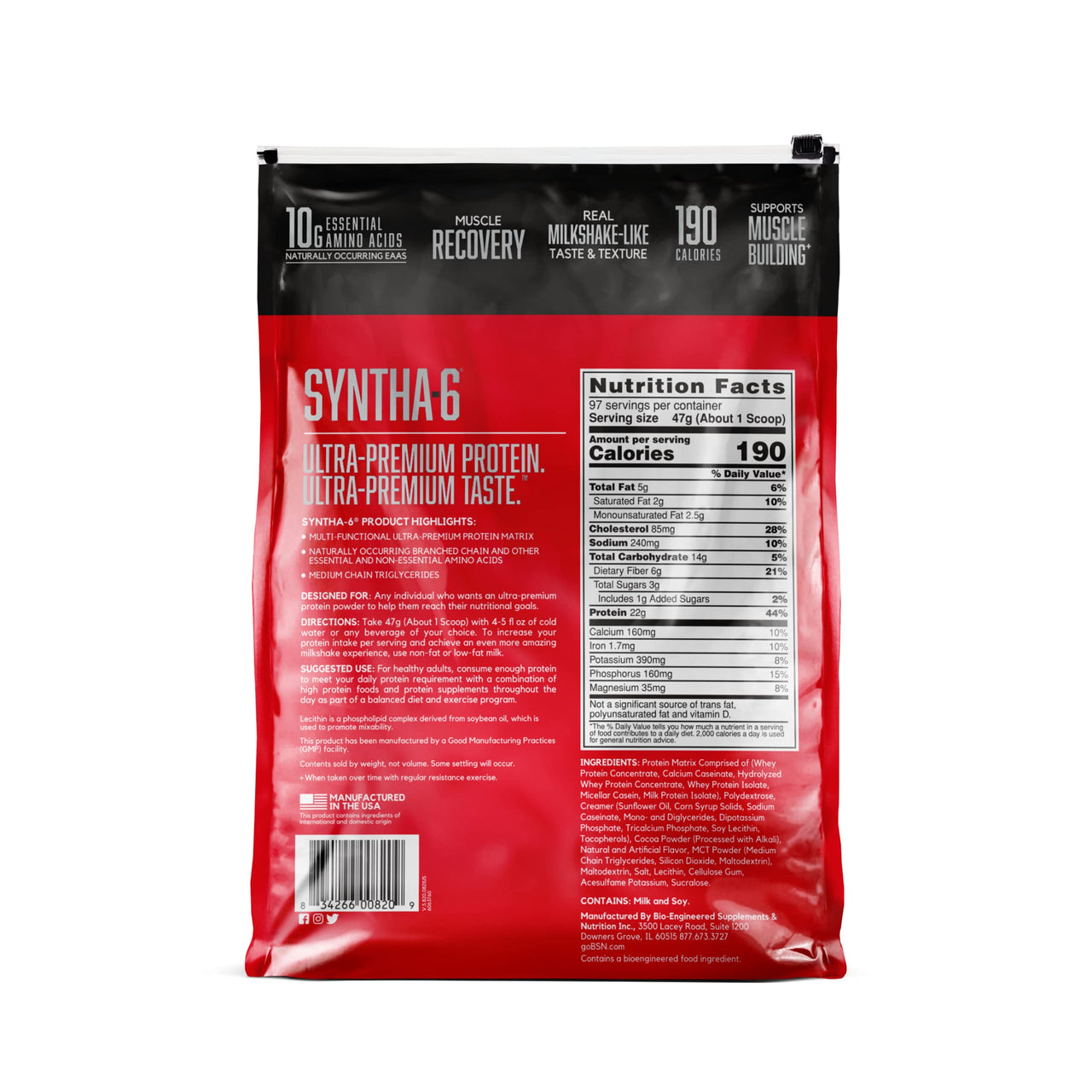 BSN SYNTHA-6 Whey Protein Powder with Micellar Casein, Chocolate Milk Protein Isolate Powder, Chocolate Milkshake, 97 Servings (Package May Vary)