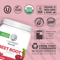 Thumbnail for Sunwarrior Beet Root Powder Nitric Oxide Increase Stamina Blood and Flow Circulation Natural Non-GMO Keto Vegan Superfood for Smoothies Acai Pudding Baking 360g sq tub (90 Servings) Organic Harvest