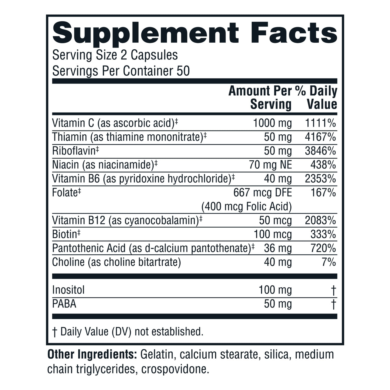 Twinlab Stress B-Complex Caps - Complete B-Complex & 1000 mg Vitamin C - Energy Support Supplement with Vitamin B12 and B6-100 Capsules (Pack of 2)