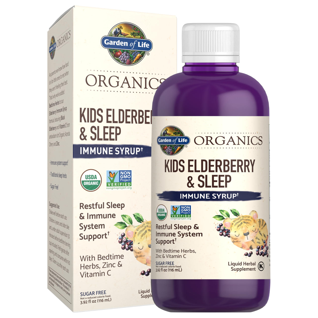 Garden of Life Organics Elderberry Immune Support for Kids with Zinc, Vitamin C - Kids Elderberry & Sleep Immune Syrup Liquid, Bedtime Herbs for Children, No Alcohol, No Added Sugar, 3.92 fl oz
