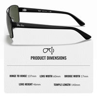 Thumbnail for Ray-Ban RB3663 Square-Round Shaped Non-Polarized Sunglasses for Men – Includes Official RAYBAN Eyewear Kit – Ideal Formal & Casual Wear Sunglasses – G-15 Green Lens