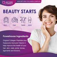 Thumbnail for NATURE TARGET Multi Collagen Peptides Powder - Type I, II, III, V, X - Hydrolyzed Collagen Peptides with Vitamin C Hyaluronic Acid, Supports Skin Hair Nail & Joint, Grass-Fed, Non-GMO, 50 Servings