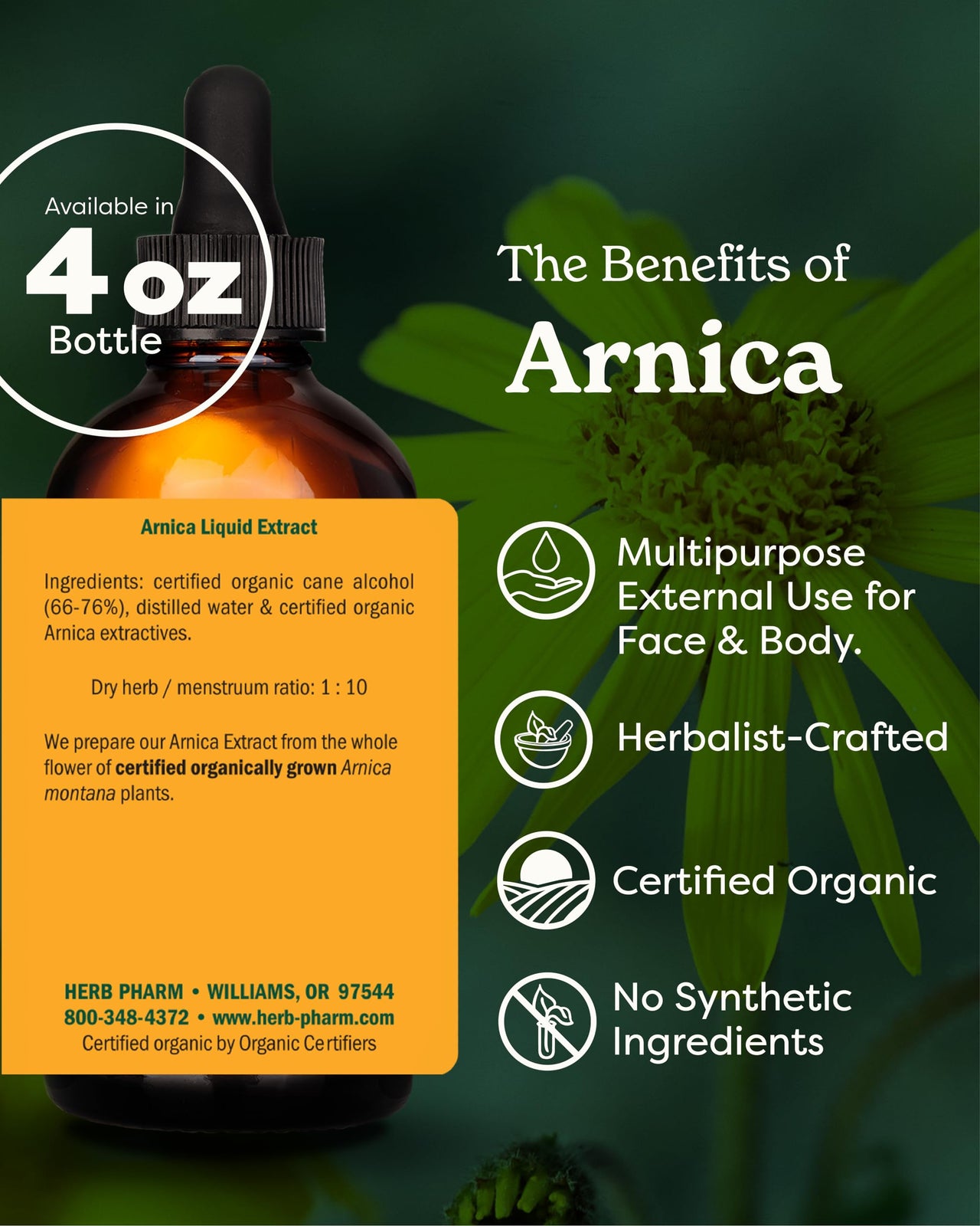 Herb Pharm Certified Organic Arnica Liquid Extract for Minor Pain Support - 4 Ounce
