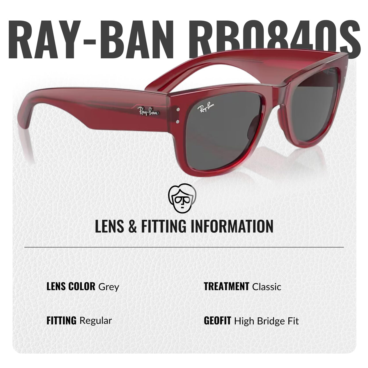 Ray-Ban RB0840S Mega Wayfarer Square Shape Sunglasses for Men and Women - Timeless Classic Sun Glasses with Modern Elegance - Premium UV Protection - Designer Men's and Women's Sunglasses