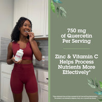 Thumbnail for Quantum Health Quercetin+ 750mg Powerful Immune Support Supplement + Zinc 11mg & Vitamin C 200mg Seasonal Immunity Boost Respiratory Health & Gut Support Complex for Women & Men - 180 Capsules