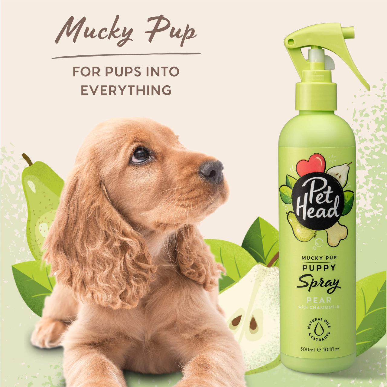 Pet Head Mucky Pup Puppy Deodoriser Spray | Pear Scent | Shampoo Conditioner Spray for Puppies from 8 Weeks | Vegan | pH-Neutral | Gentle Formula for Puppies | Made in USA | 10.1 fl. oz.