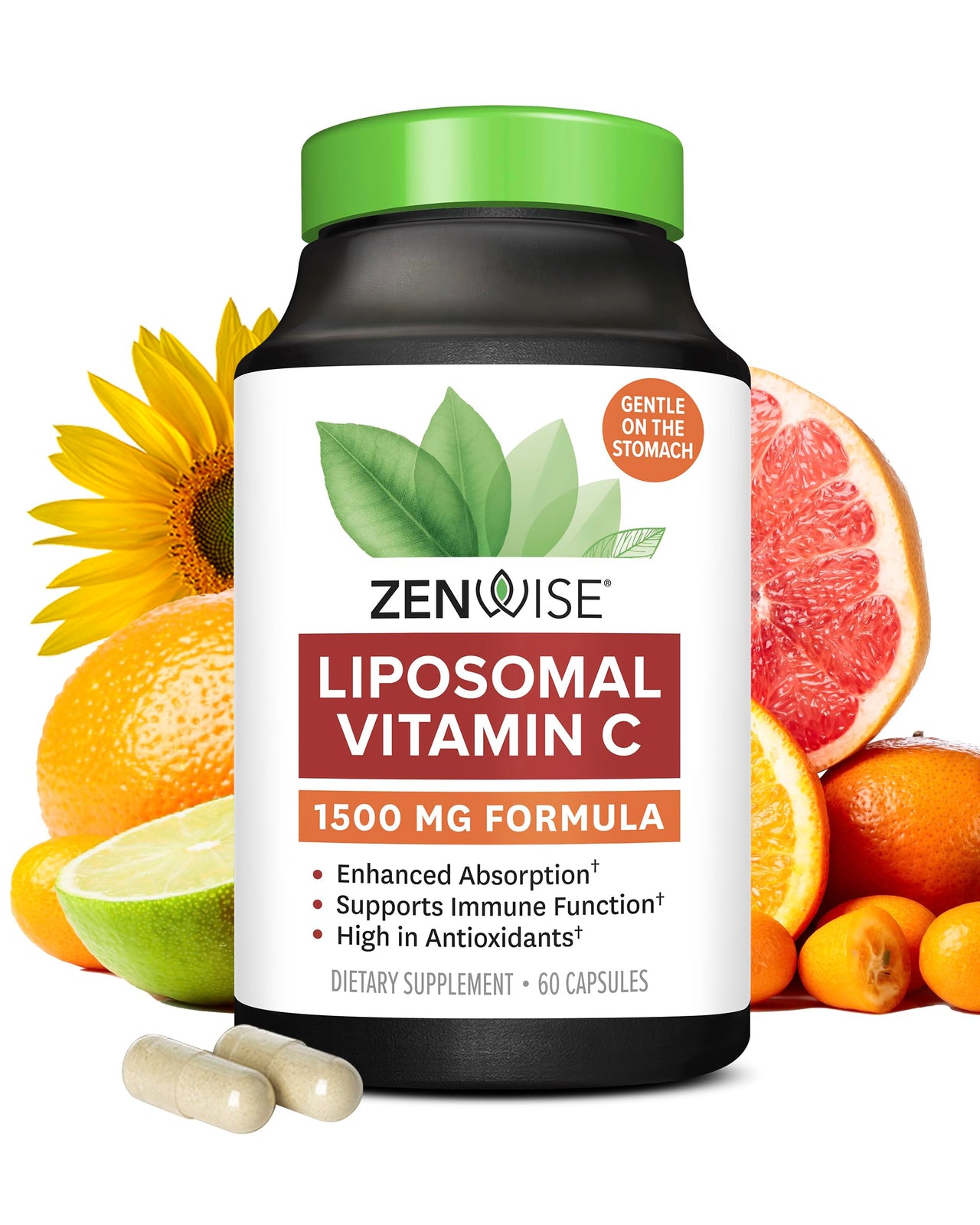 Zenwise Health Liposomal Vitamin C Supplement, 1500 MG Enhanced Absorption Organic Vitamin C Liposomal for Antioxidant, Immune, Natural Energy Boost, and Skin Care Support - 60 CT