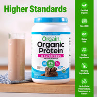 Thumbnail for Orgain Organic Vegan Protein + 50 Superfoods Powder, Creamy Chocolate Fudge - 21g Plant Based Protein, 9g Prebiotic Fiber, No Lactose, Gluten Free, No Added Sugar, 2.02 lb (Packaging May Vary)