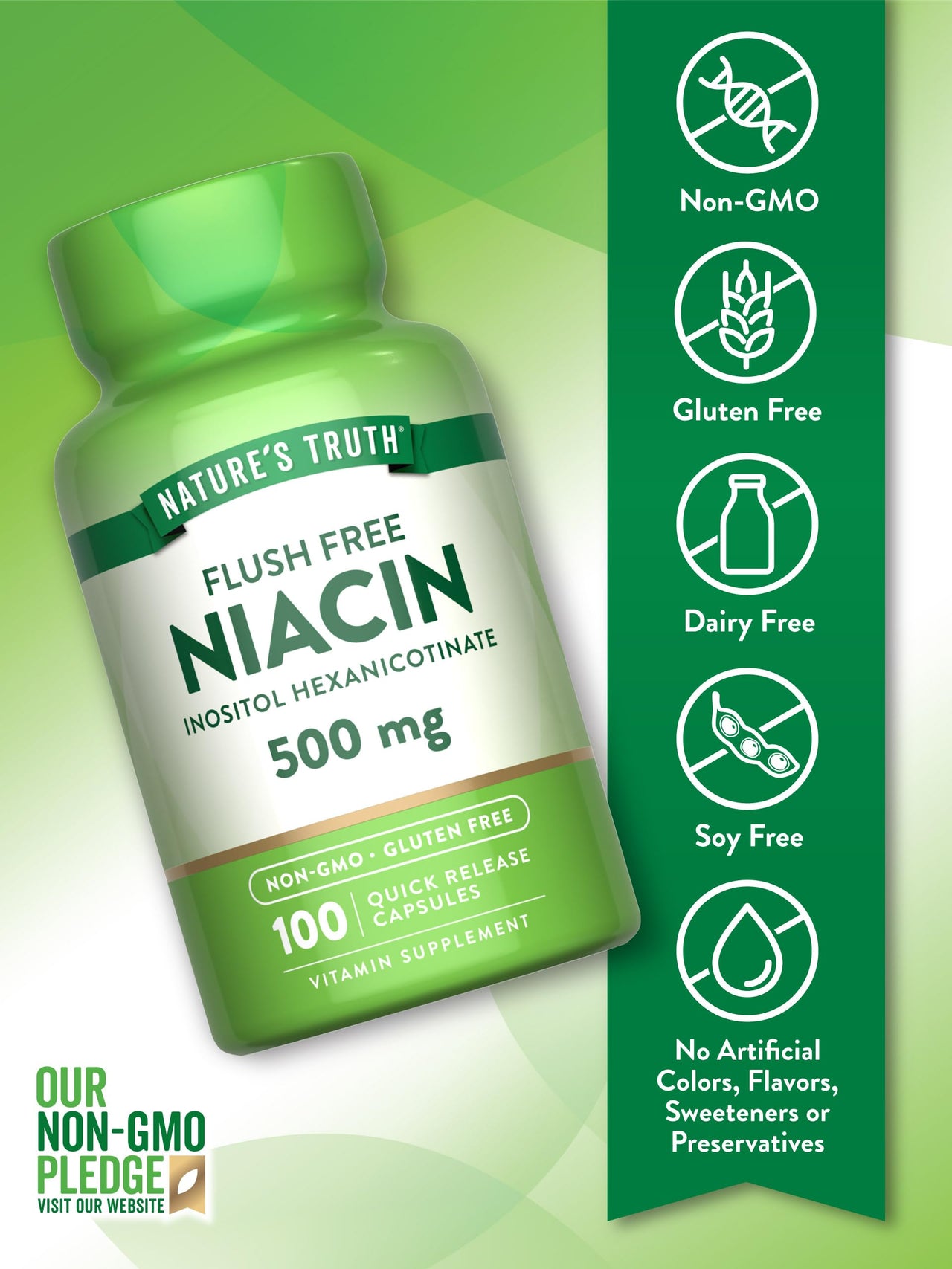 Nature's Truth Flush Free Niacin | 500mg | 100 Capsules | Non-GMO & Gluten Free Supplement
