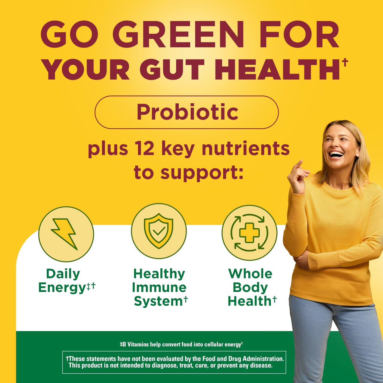 Nature Made Super Greens with Probiotic Capsules, Made with 1/2 Cup Veggies Per Serving + Probiotics for Digestive Health, 75 Capsules, 25 Day Supply