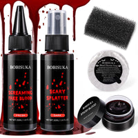 Thumbnail for BOBISUKA 5PCS Halloween Fake Blood Kit – Dripping Fresh Blood, Dark Spray Blood, Coagulated Gel, Cleansing Soap, Stipple Sponge – Realistic Washable SFX Makeup for Zombie, Vampire Monster & Cosplay