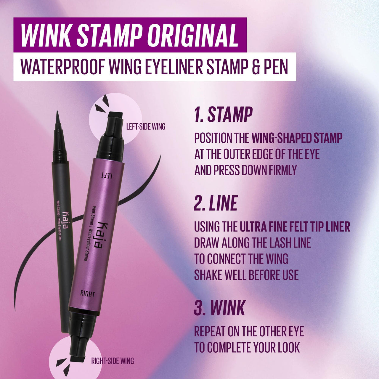 Kaja Winged Eyeliner Set - Wink Stamp Original | with Avocado Extract, Double-ended Wing, Smudge-Proof, Waterproof, Eye Irritation Tested, Long Lasting Pencil, Colorstay, Matte Finish, Cat Eye Look