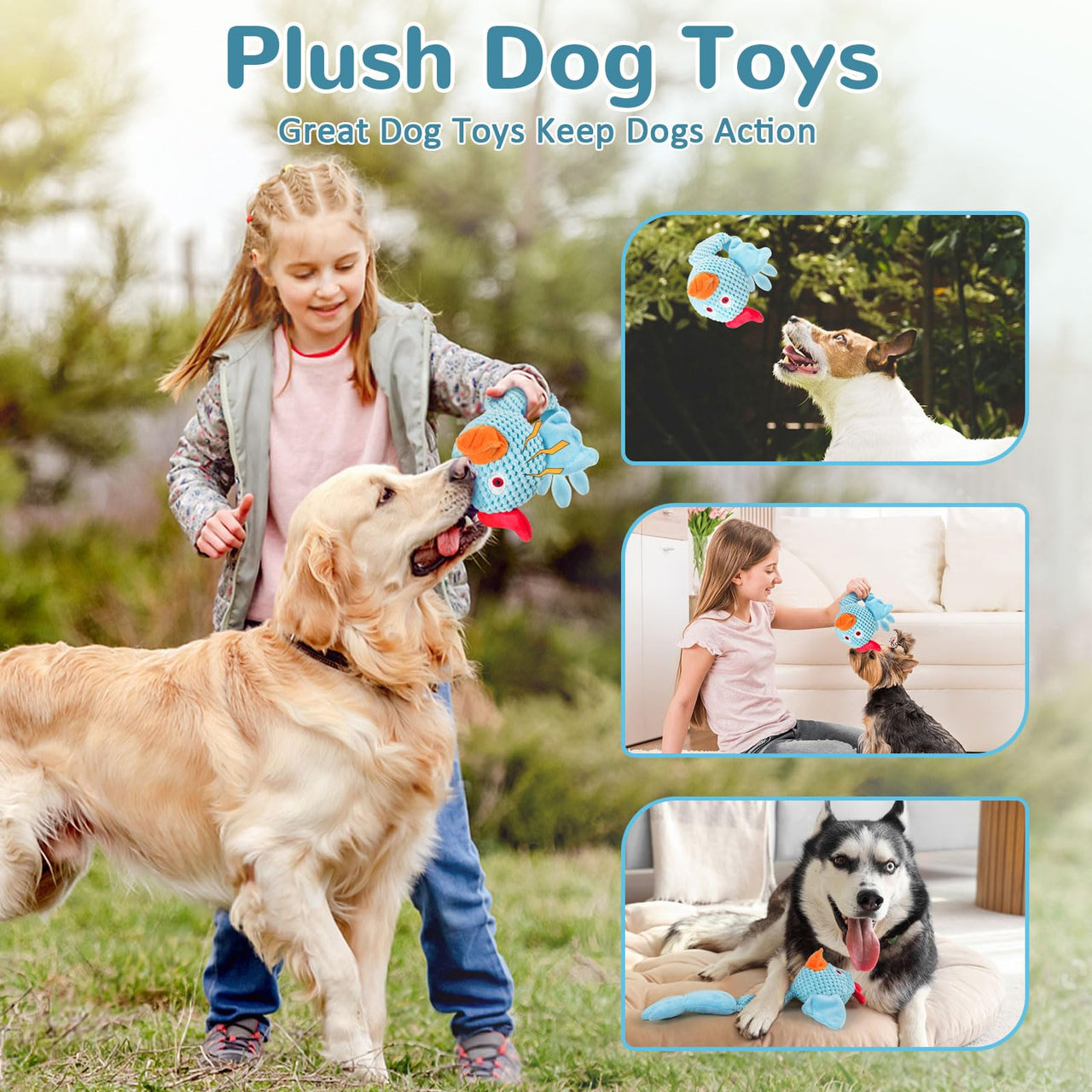 Fuufome Squeaky Dog Toys for Medium and Small Dogs-Interactive Tug of War Toy for Puppy Teething,Great Plush Dog Toy for Dogs to Keep Them Busy