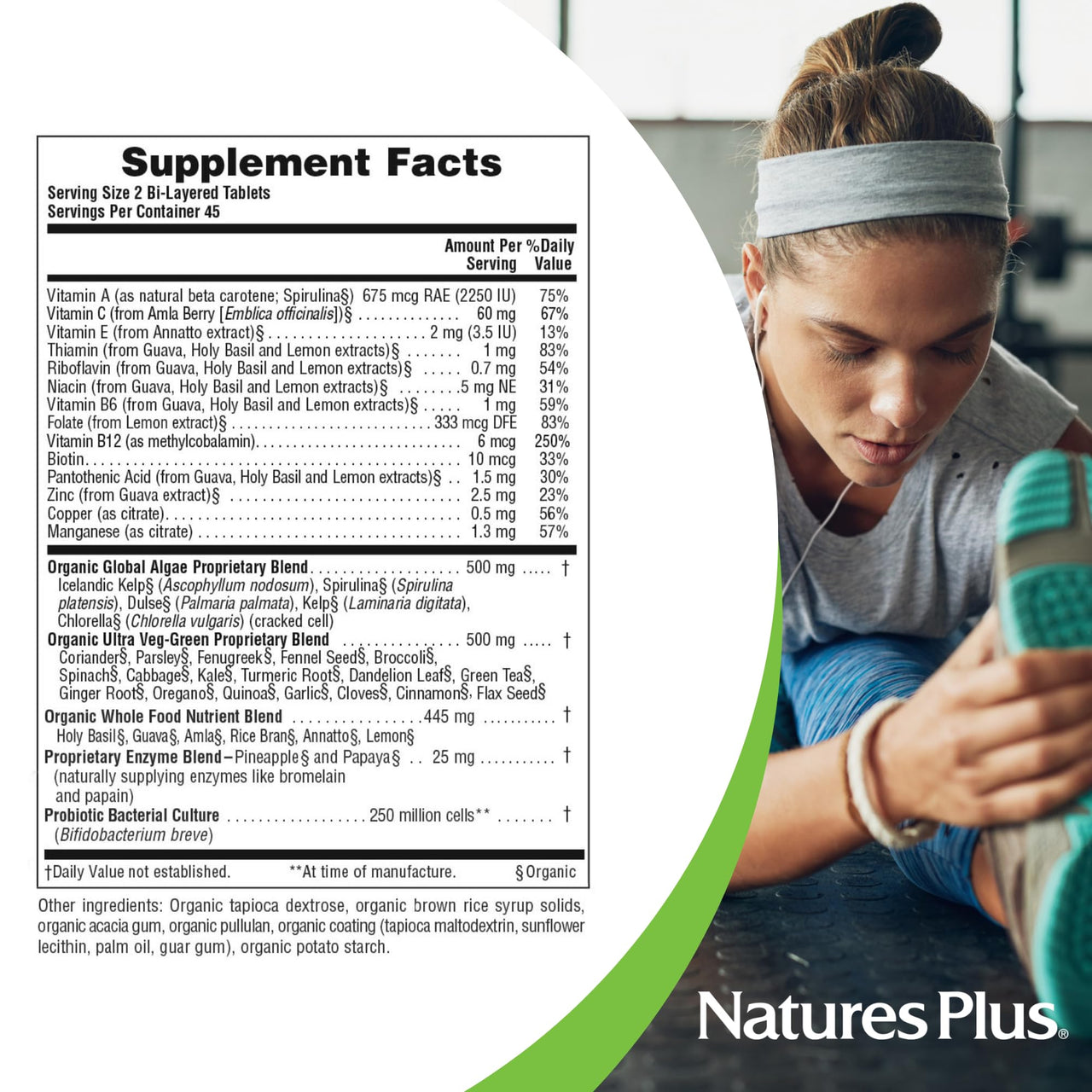 NaturesPlus Ultra Juice Green - 90 Bi-Layered Tablets - Supports Immune Health, Digestion & Energy Production - Organic, Non-GMO, Vegan, Gluten Free - 45 Servings