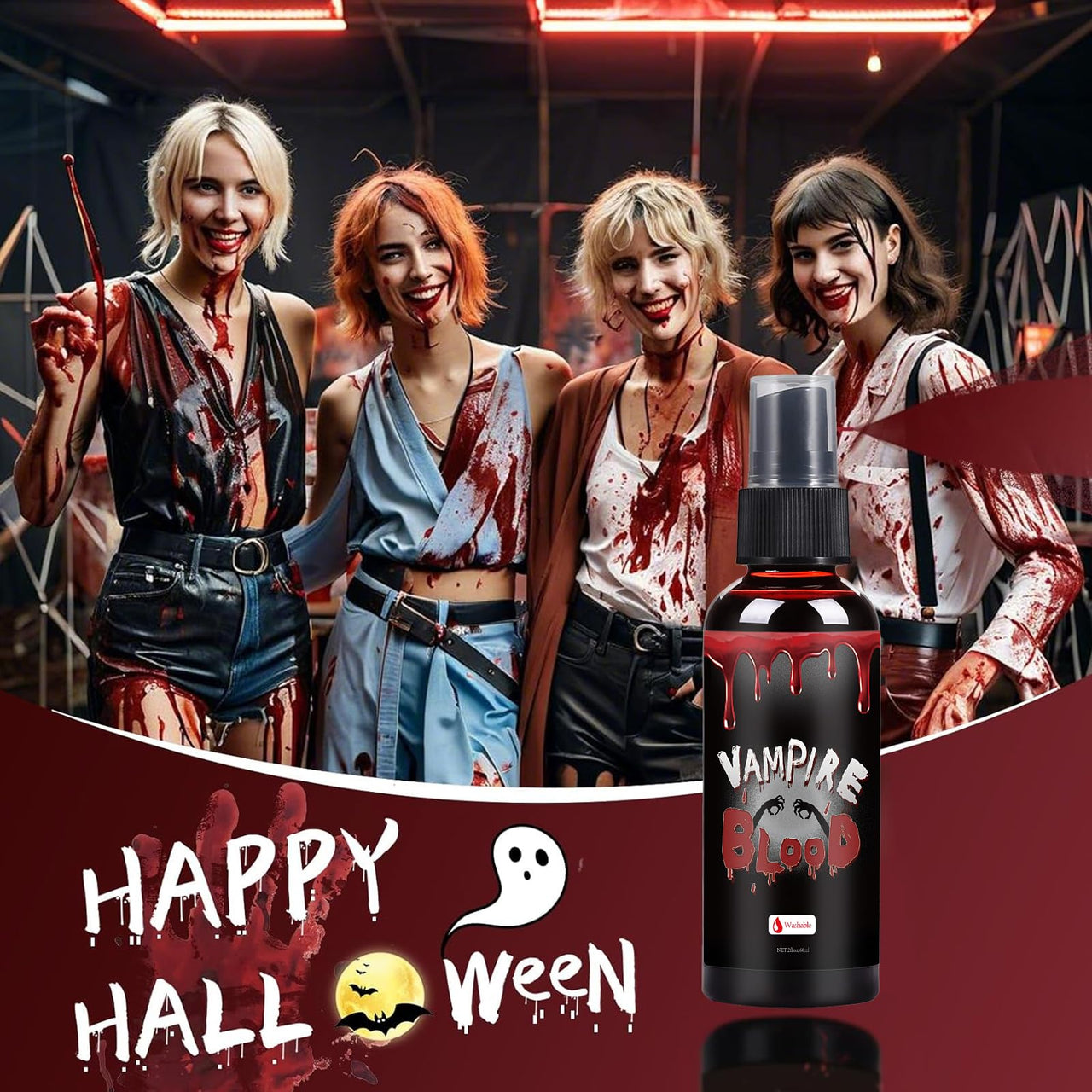 Fake Blood Spray for Halloween, 2 fl oz Washable Fake Blood Makeup, Realistic Fake Blood, Fake Blood for Face&Skin, Perfect for Costume, Vampire, Clown & Sfx & Cosplay & Zombie Make Up, 1PC