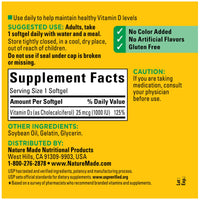 Thumbnail for Nature Made Vitamin D3 1000 IU (25 mcg), Dietary Supplement for Bone, Teeth, Muscle and Immune Health Support, 300 Softgels, 300 Day Supply