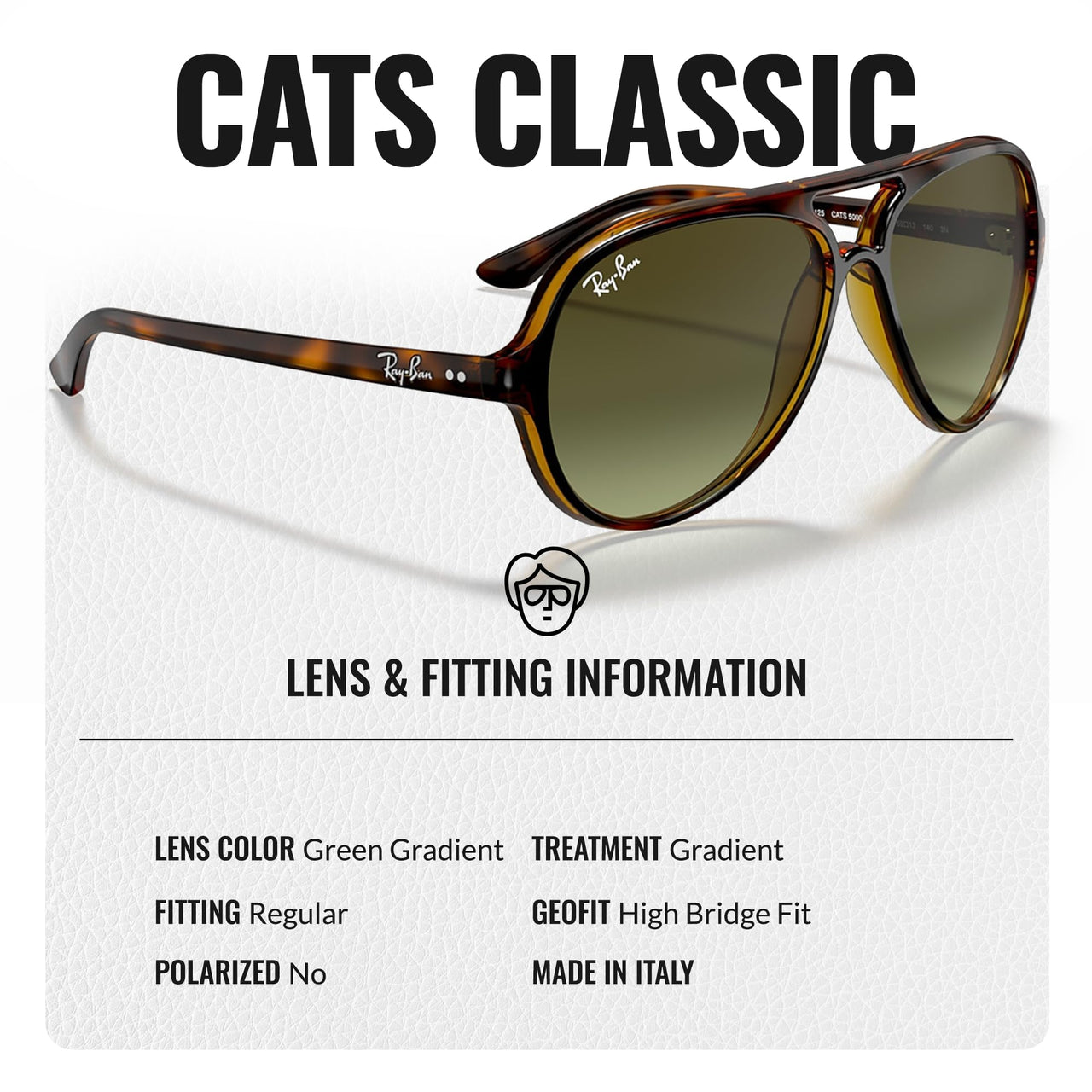 Ray-Ban RB4125 CATS 5000 Classic Pilot Shape Sunglasses for Men and Women- Timeless Classic Sun Glasses with Modern Elegance - Premium UV Protection - Designer Men's and Women's Sunglasses