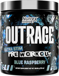 Thumbnail for Image 4 of Blue Raspberry / 8 Ounce (Pack of 1) for the product Nutrex Research Outrage Ultra HIGH STIM Pre-Workout Powder for Men
