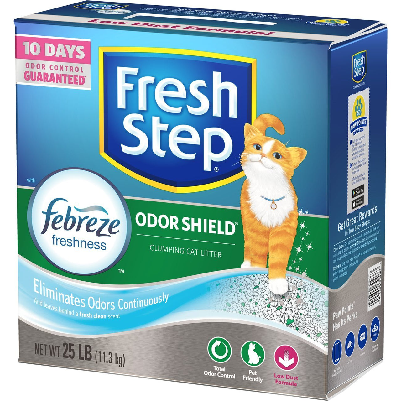 Fresh Step Odor Shield Clumping Litter With Febreze Freshness, Continuous Cat Litter Odor Eliminator, 25 lb. Box