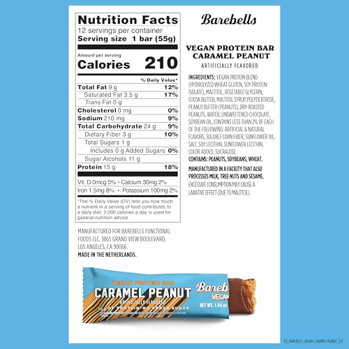 Image 2 of BAREBELLS Vegan Protein Bars Peanut Caramel 12 Count