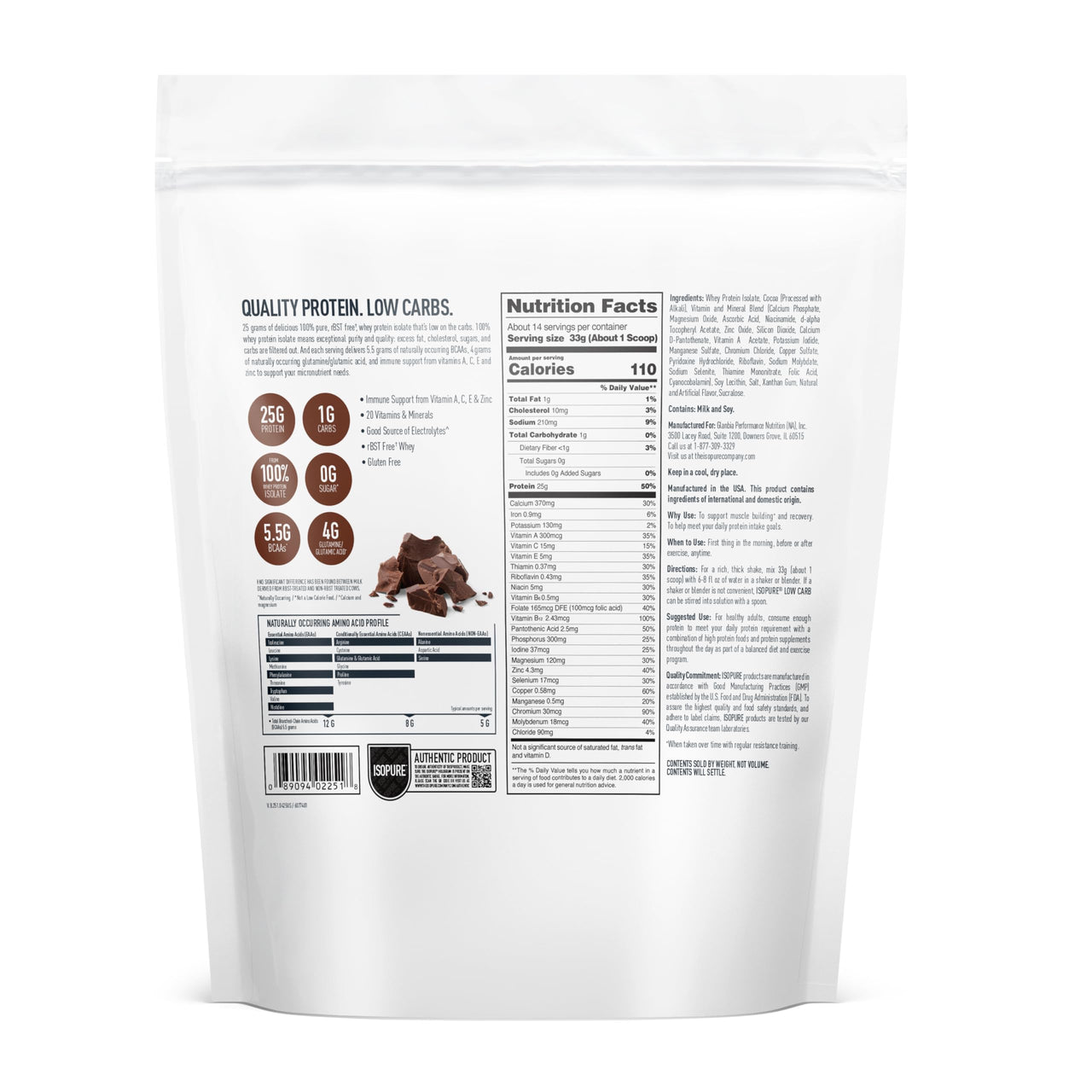 Isopure Low Carb 100% Pure Whey Isolate Protein Powder, Gluten Free, With Vitamins, Dutch Chocolate, 25g Protein Per Serving, 1 Lb, 14 Servings (Packaging May Vary)