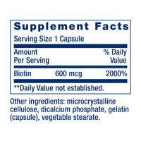 Thumbnail for Life Extension Biotin 600 mcg Vitamin B7 Support Supplement for Beautiful Hair, Nails & Beyond – Gluten-Free, Non-GMO - 100 Capsules