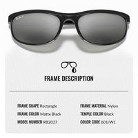 Thumbnail for Ray-Ban RB2027 PREDATOR 2 POLARIZED Rectangle Shaped Sunglasses for Men & Women – Includes Official Rayban Eyewear Kit – Ideal Formal & Casual Wear Sunglasses – Grey Lens