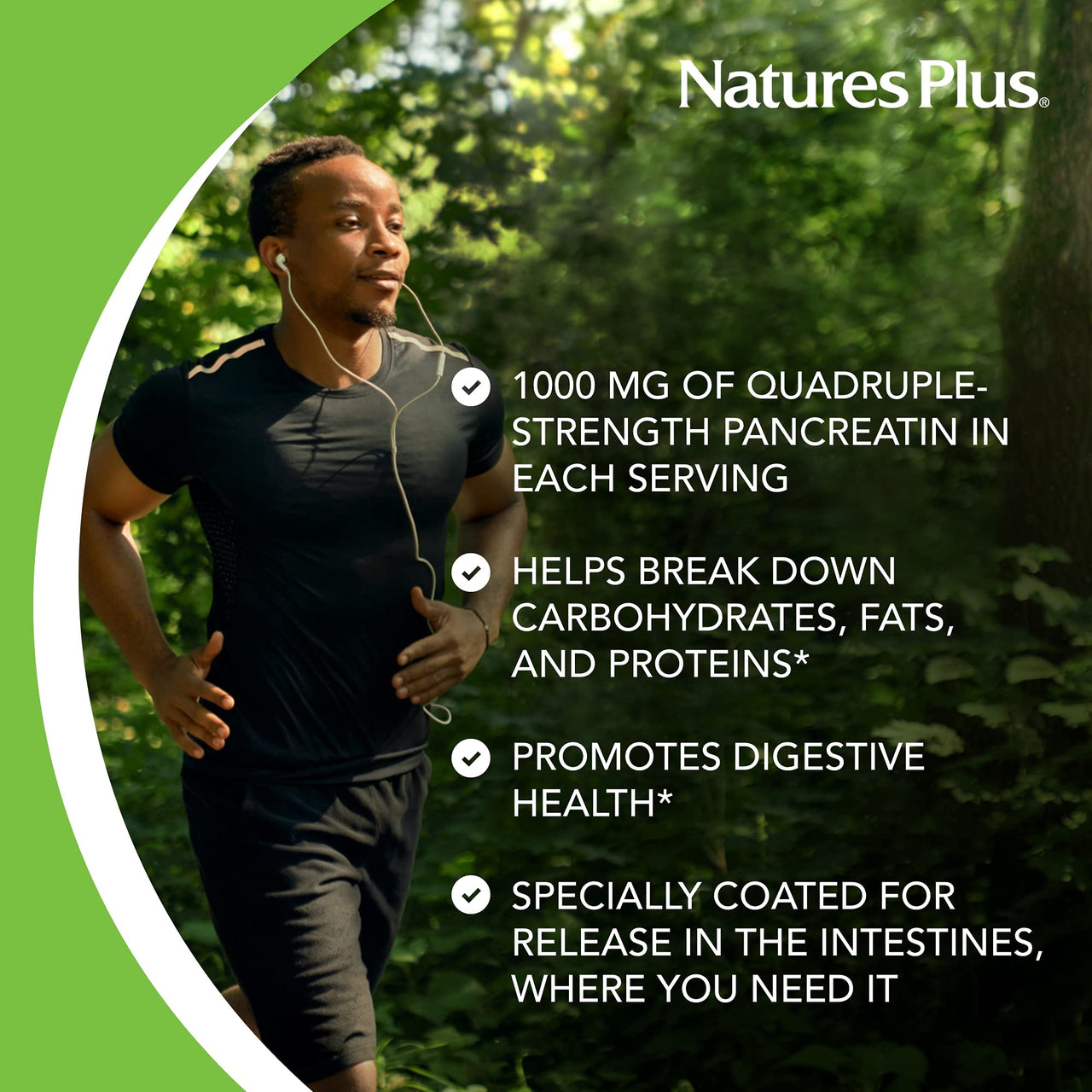 NaturesPlus Pancreatin - 1000 mg, 60 Tablets - Natural Digestive Enzyme Supplement for Gastrointestinal Support - Contains Amylase, Protease & Lipase - Gluten Free - 60 Servings