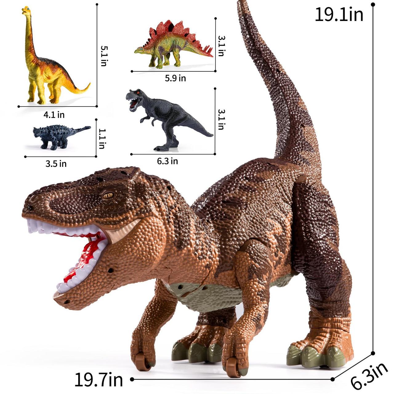 BLmukce 24" Large Dinosaur Toys for Kids 3-5, Big Dinosaur Tyrannosaurus rex Figure Toy with 10+ Dinosaurs Belly Storage, Gliding Wheels, Lights Sounds & Mist Spray – T-Rex that eats Toy for Boys Gift