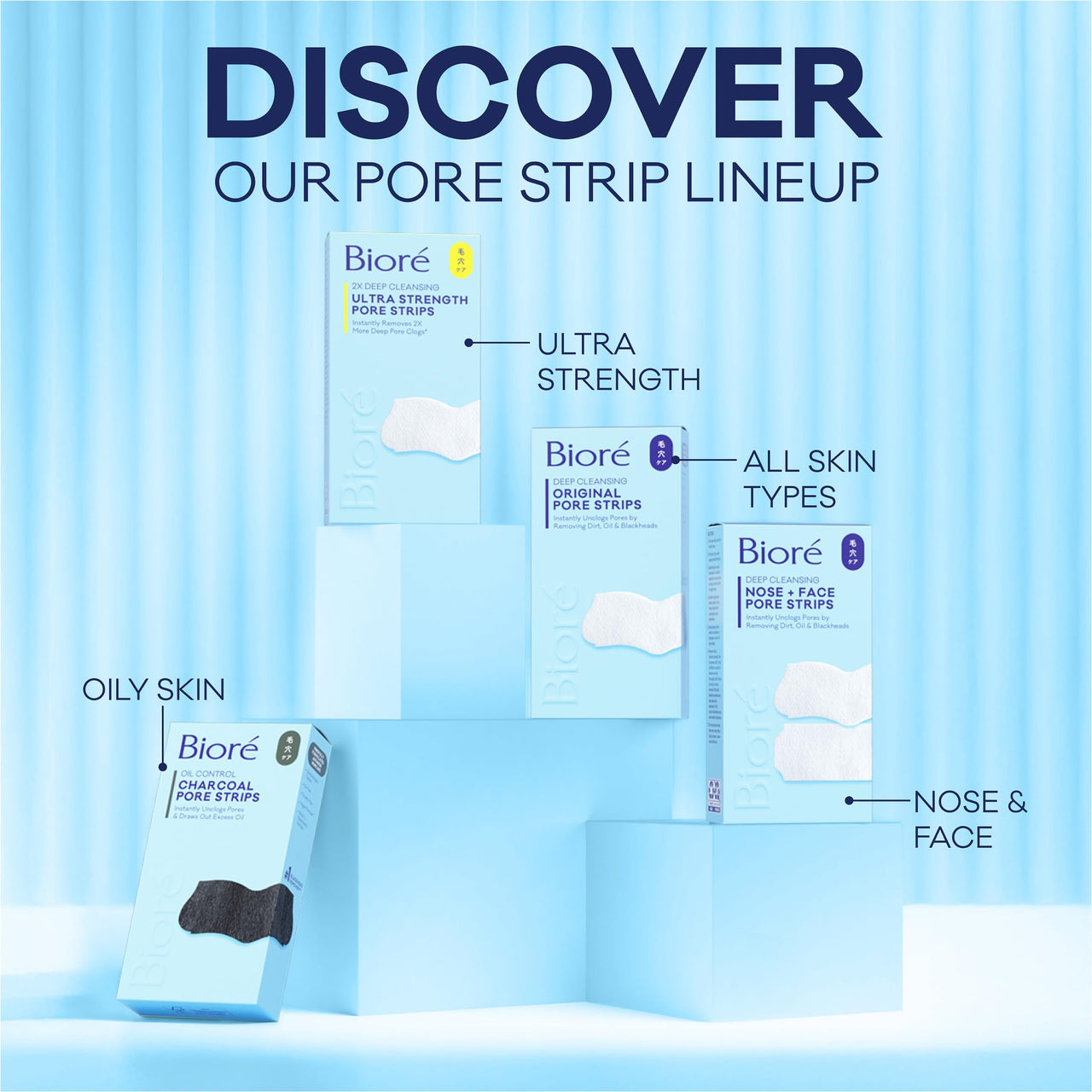 Bioré Charcoal Deep Cleansing Pore Strips for Men, Nose Strips for Blackhead Removal on Oily Skin, Features C-Bond Technology with Instant Pore Unclogging, 6 Count