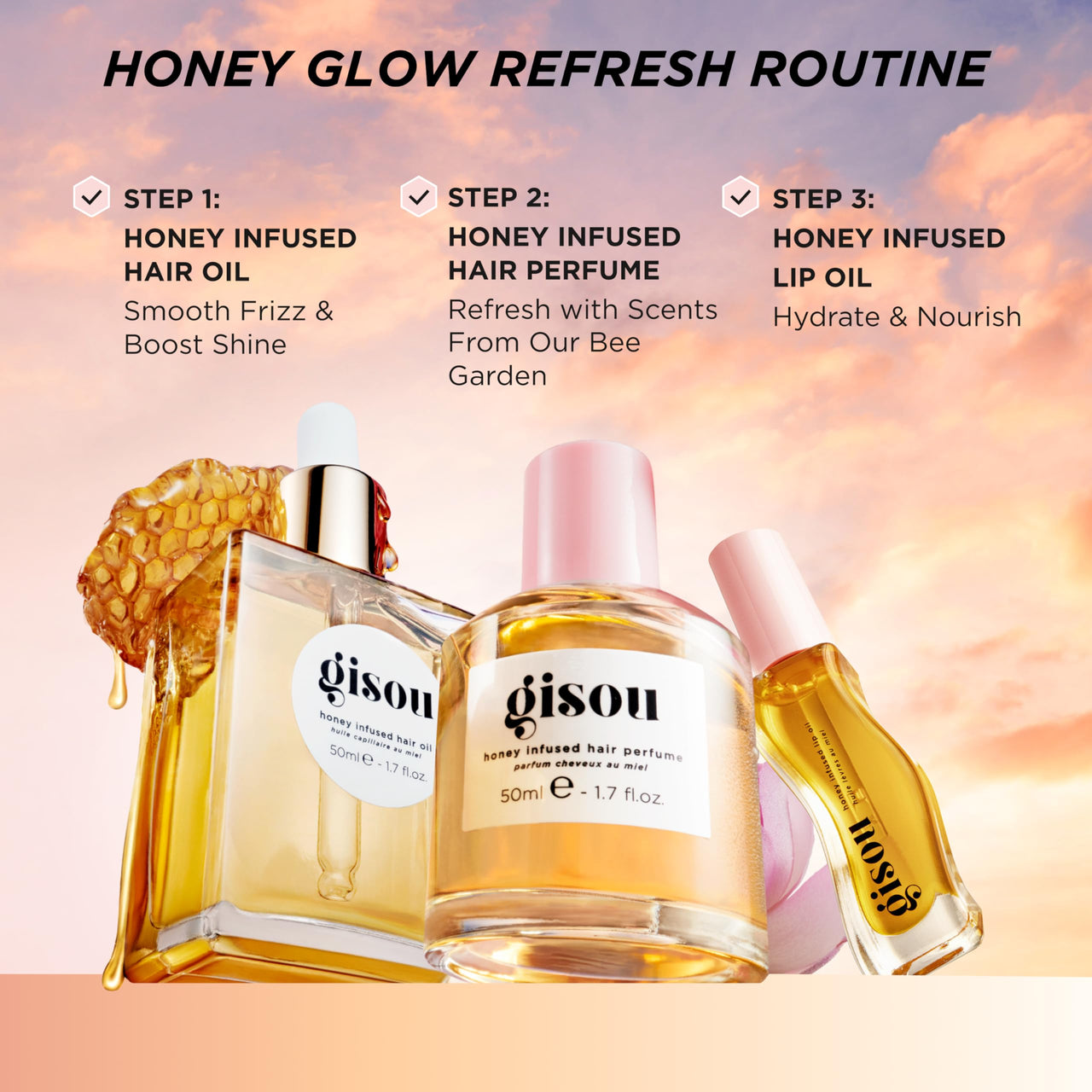 Gisou Honey Infused Hair Repair Serum – Strengthens & Seals Split Ends with Mirsalehi Honey & Plant-Based Keratin, Heat & UV Protection, 1 Fl Oz