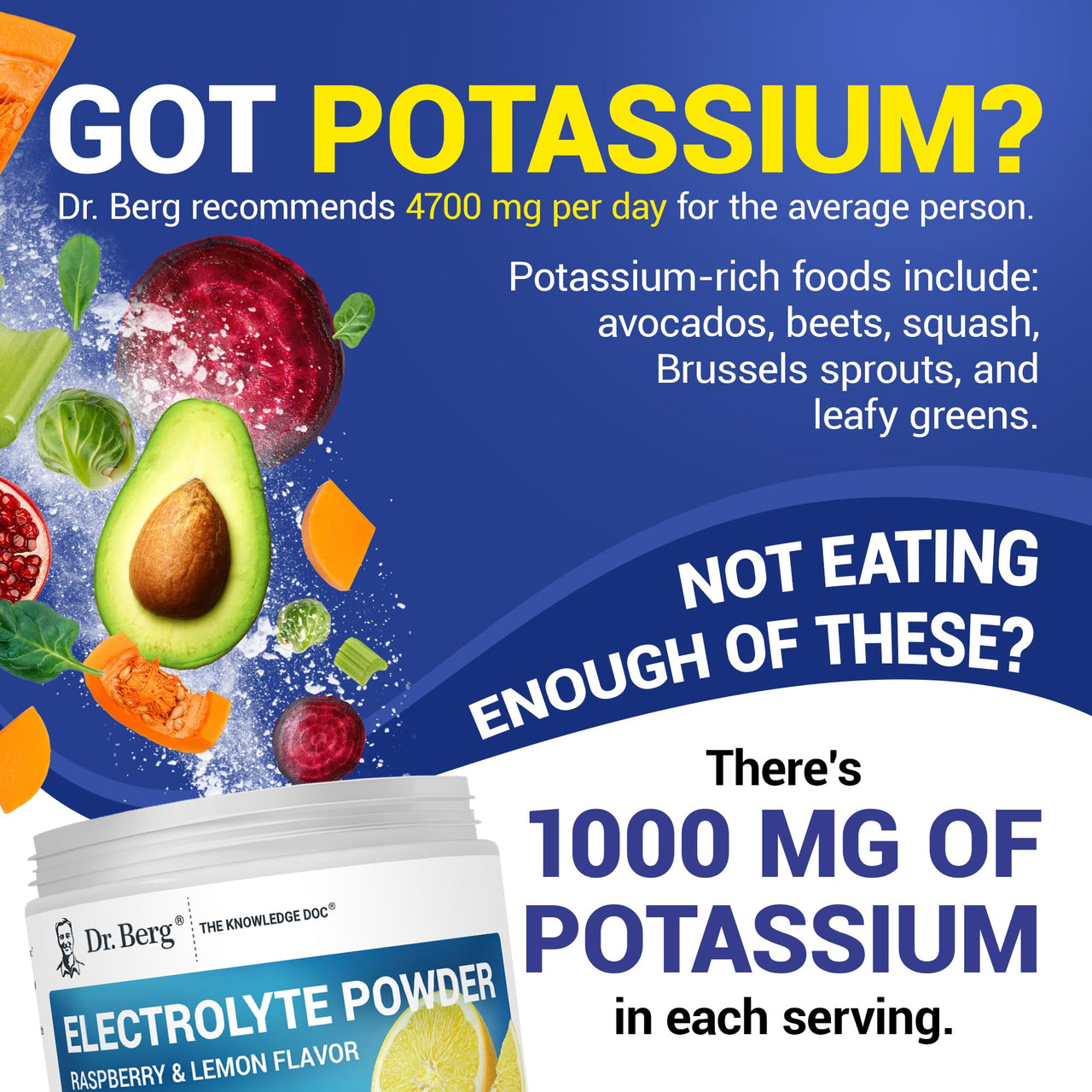 Dr. Berg Zero Sugar Hydration Keto Electrolyte Powder - Enhanced w/ 1000 mg of Potassium & Real Pink Himalayan Salt (NOT Table Salt) - Raspberry & Lemon Flavor Hydration Drink Supplement - 50 Servings
